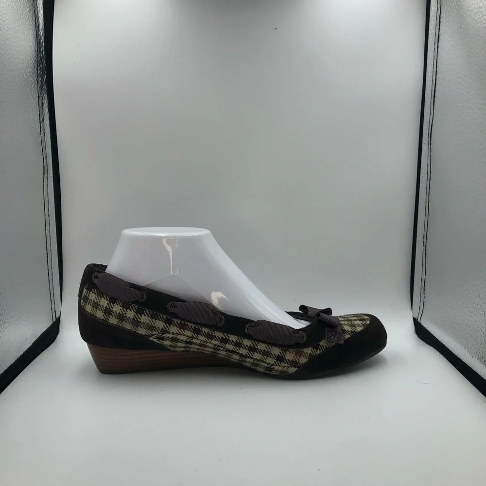 Sperry Brown Wedge Tweed Shoes Sz 8.5
